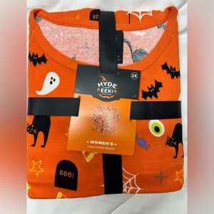 Hyde & Eek! Women's Orange Halloween Pajama Set size 2X pants and long shirt